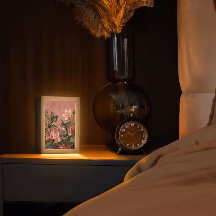 Kolibries - Bloemen - Groen - Roze Light Box met kabel (Tafellamp) klein -sfeer1