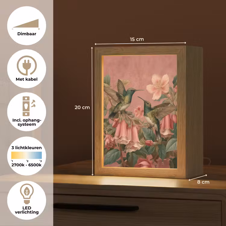 Kolibries - Bloemen - Groen - Roze Light Box met kabel (Tafellamp) klein -USP_NL