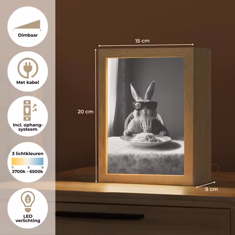 Konijn - Bunny - Zonnebril - Tafelkleed - Pasta - Schattig Light Box met kabel (Tafellamp) klein -USP_NL