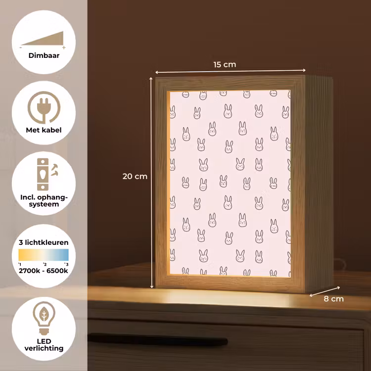 Konijnen - Minimalistisch - Roze Light Box met kabel (Tafellamp) klein 925 -USP_NL