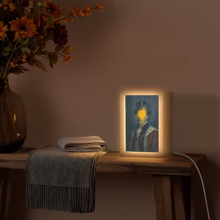 Koning - Portret - Druipende gele verf Light Box met kabel (Tafellamp) klein -sfeer4