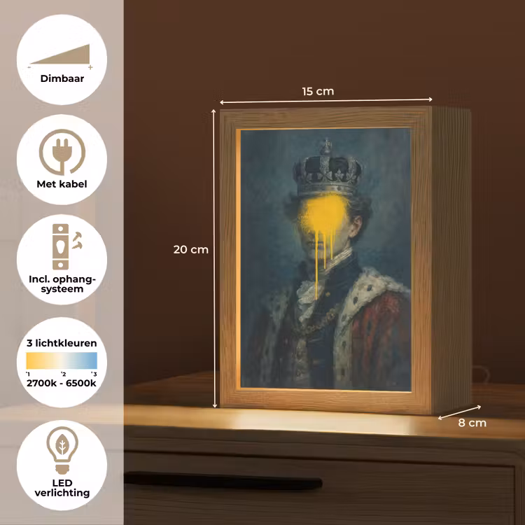 Koning - Portret - Druipende gele verf Light Box met kabel (Tafellamp) klein -USP_NL