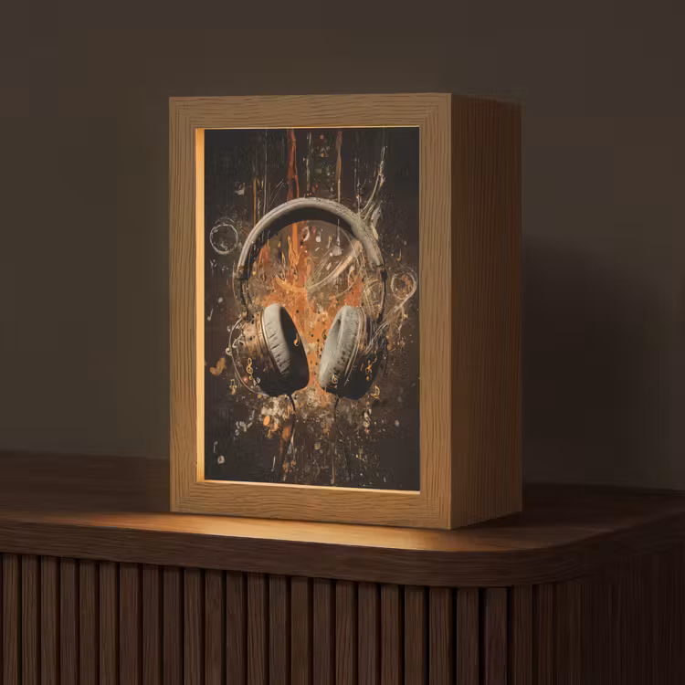 Koptelefoon - Bruin - Dynamische penseelstreken Light Box met kabel (Tafellamp) klein -z3d_website