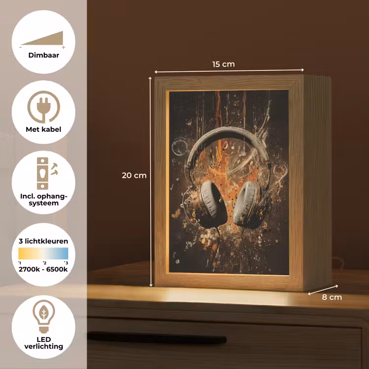 Koptelefoon - Bruin - Dynamische penseelstreken Light Box met kabel (Tafellamp) klein -USP_NL