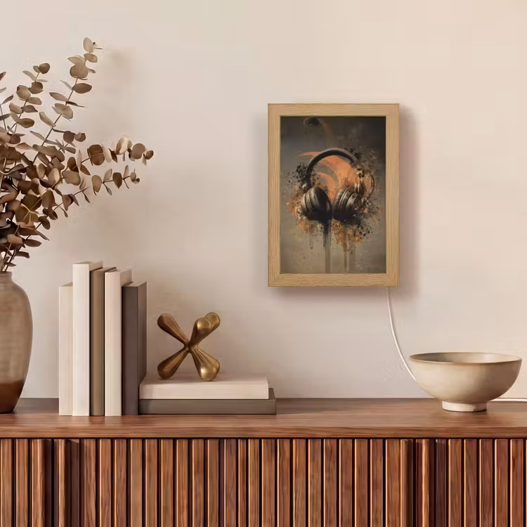 Koptelefoon - Bruin - Verf - Vintage Light Box met kabel (Tafellamp) klein -sfeer2