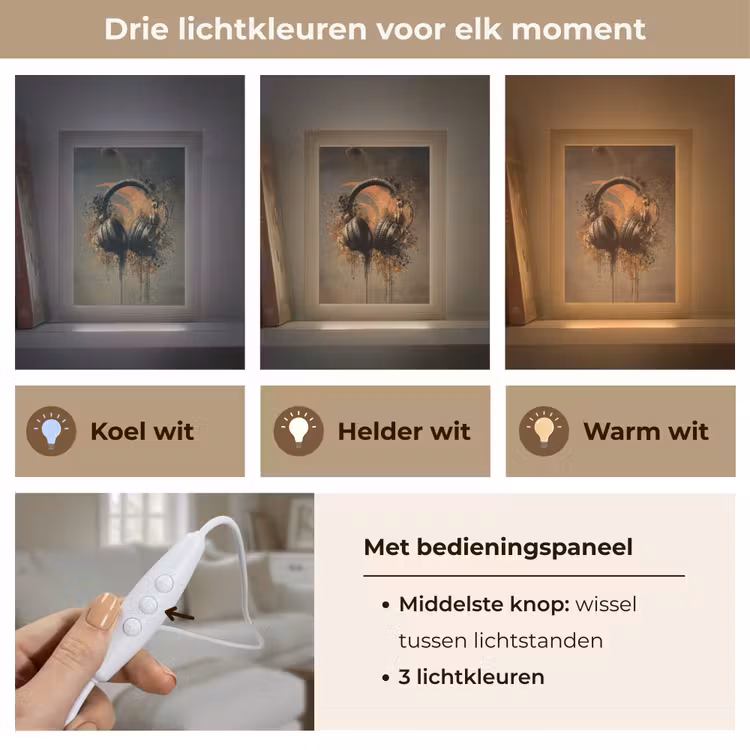 Koptelefoon - Bruin - Verf - Vintage Light Box met kabel (Tafellamp) klein -USP_lichtkleurNL