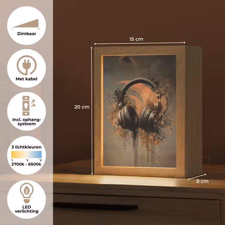 Koptelefoon - Bruin - Verf - Vintage Light Box met kabel (Tafellamp) klein -USP_NL