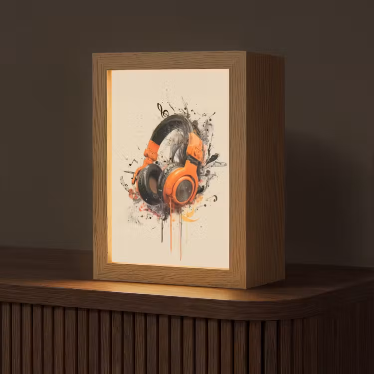 Koptelefoon - Oranje - Explosief Light Box met kabel (Tafellamp) klein -z3d_website