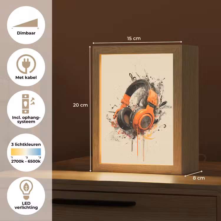 Koptelefoon - Oranje - Explosief Light Box met kabel (Tafellamp) klein -USP_NL