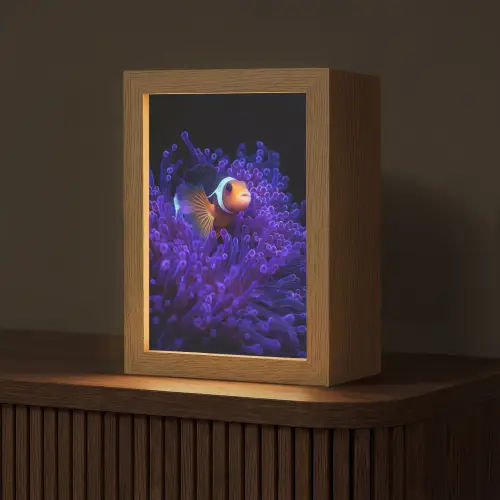 Koraal - Vis - Oranje - Zee Light Box met kabel (Tafellamp) klein -z3d_website