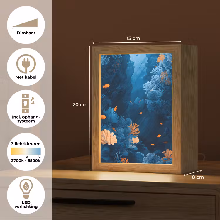 Koraalrif - Vissen - Oceaan - Blauw Light Box met kabel (Tafellamp) klein -USP_NL