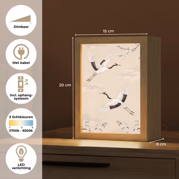 Kraanvogels - Bloesem - Beige Light Box met kabel (Tafellamp) klein -USP_NL