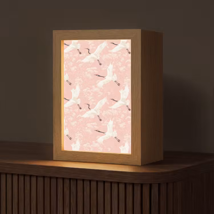 Kraanvogels - Bloesem - Roze Light Box met kabel (Tafellamp) klein 925 -z3d_website