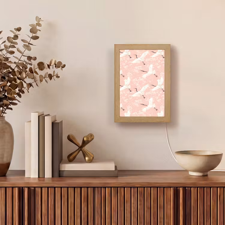 Kraanvogels - Bloesem - Roze Light Box met kabel (Tafellamp) klein 925 -sfeer2