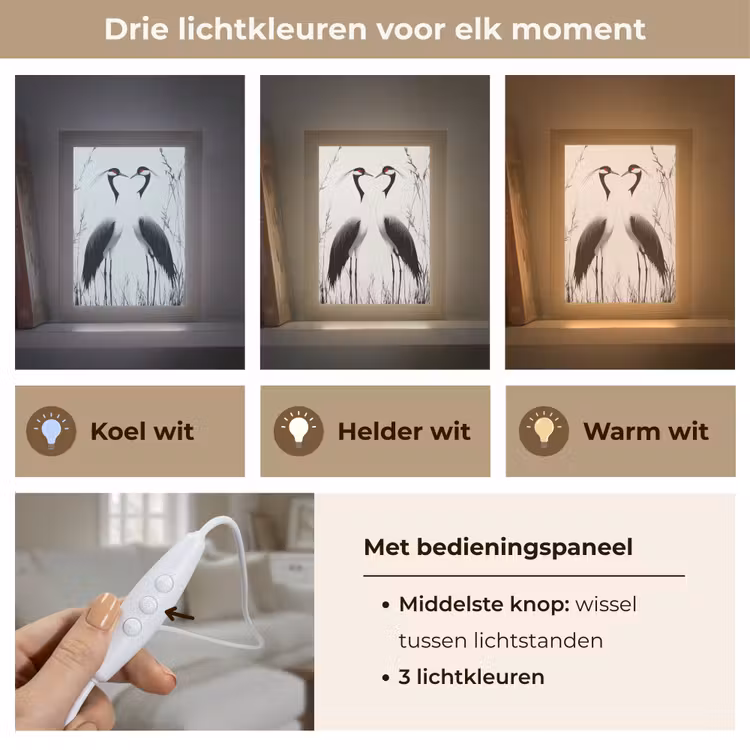 Kraanvogels - Gras - Hartvorm - Zwart Light Box met kabel (Tafellamp) klein -USP_lichtkleurNL