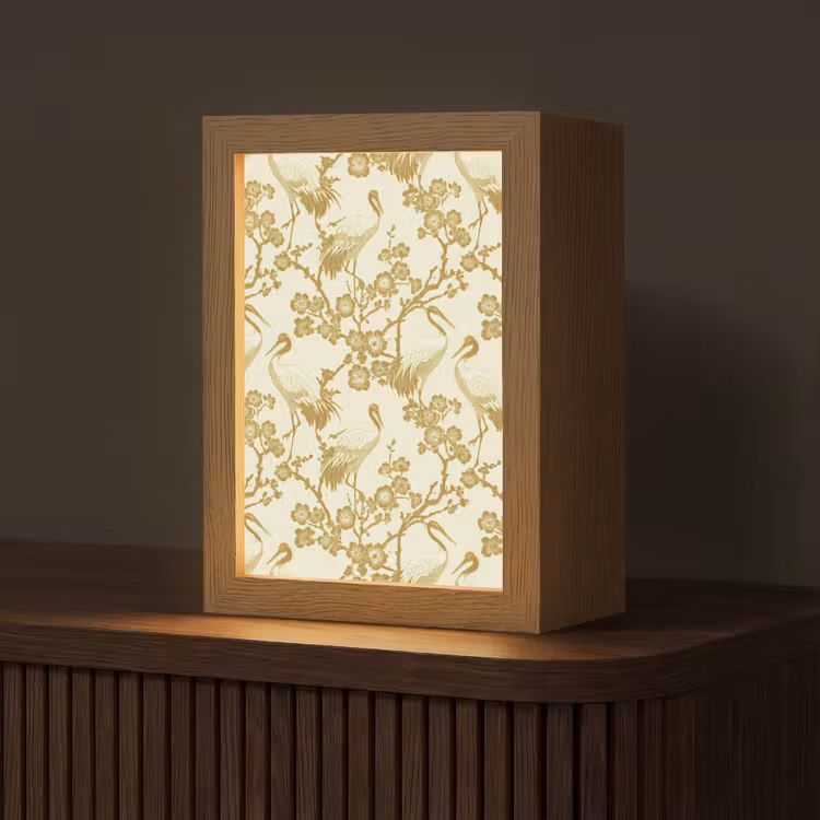 Kraanvogels - Kersenbloesem - Goud Light Box met kabel (Tafellamp) klein 925 -z3d_website