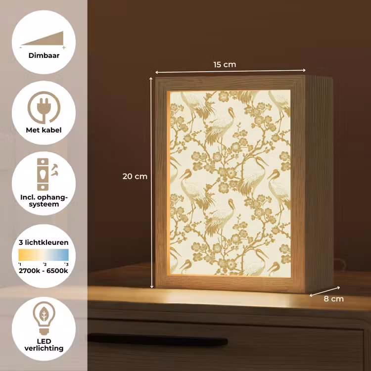 Kraanvogels - Kersenbloesem - Goud Light Box met kabel (Tafellamp) klein 925 -USP_NL