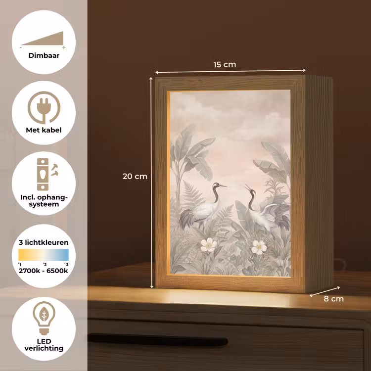 Kraanvogels - Natuur - Roze Light Box met kabel (Tafellamp) klein -USP_NL
