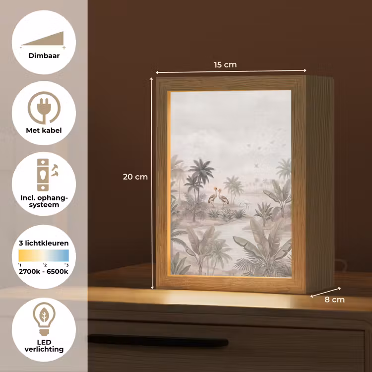 Kraanvogels - Palmbomen - Tropisch Light Box met kabel (Tafellamp) klein -USP_NL