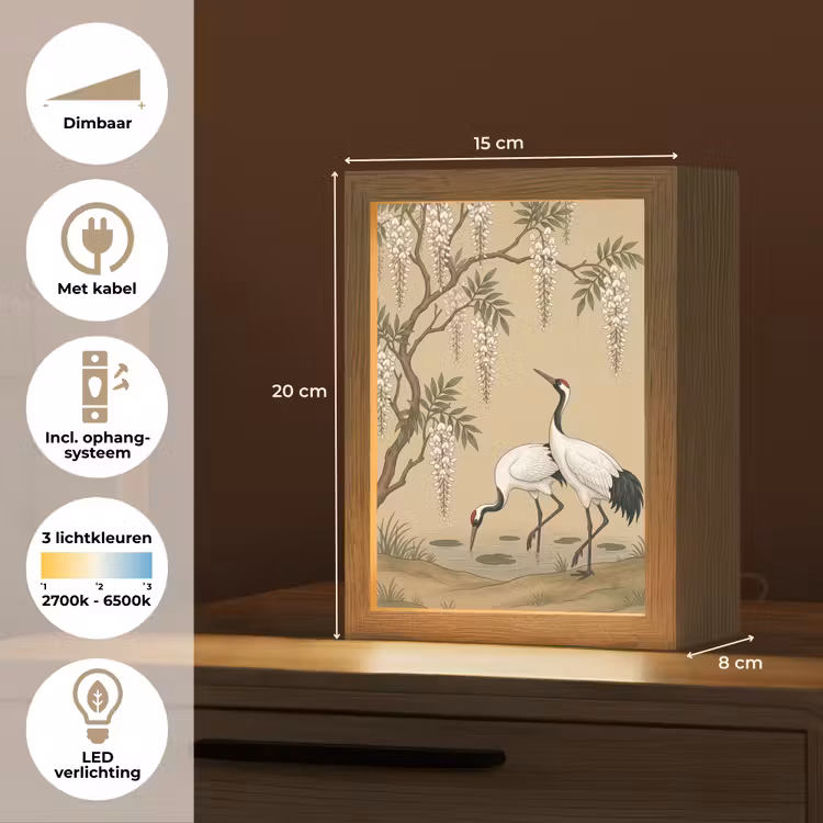 Kraanvogels - Water - Beige Light Box met kabel (Tafellamp) klein -USP_NL