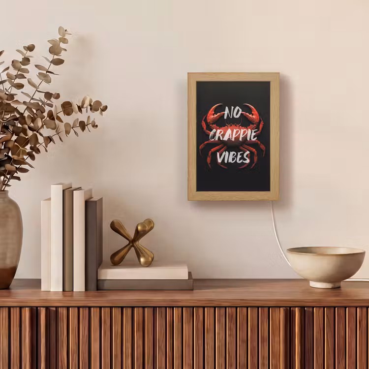 Krab - Rood - Tekst - Zwart Light Box met kabel (Tafellamp) klein -sfeer2