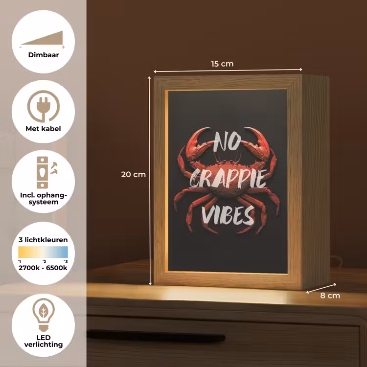Krab - Rood - Tekst - Zwart Light Box met kabel (Tafellamp) klein -USP_NL