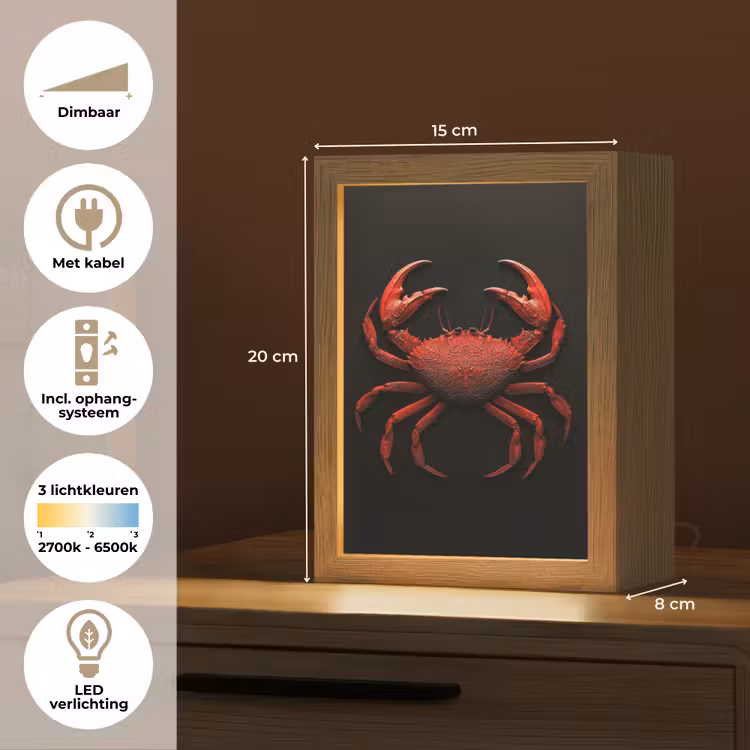 Krab - Rood - Vissen - Schaaldieren Light Box met kabel (Tafellamp) klein -USP_NL