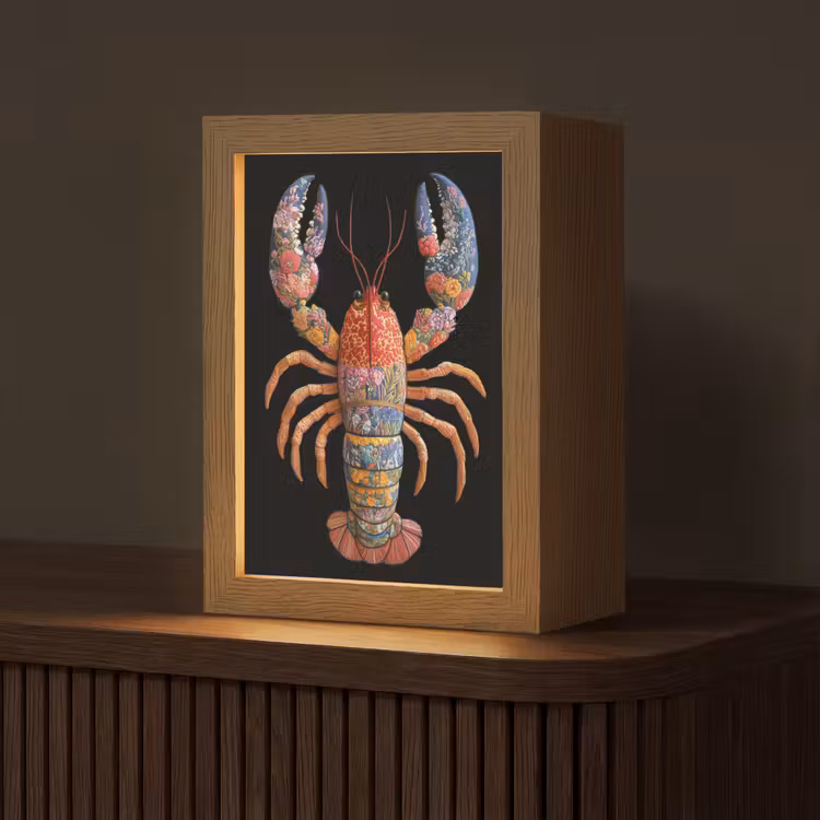 Kreeft - Borduur - Kleurrijk - Bloemen Light Box met kabel (Tafellamp) klein -z3d_website
