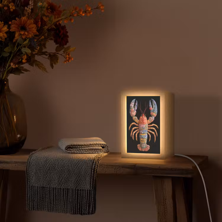 Kreeft - Borduur - Kleurrijk - Bloemen Light Box met kabel (Tafellamp) klein -sfeer4