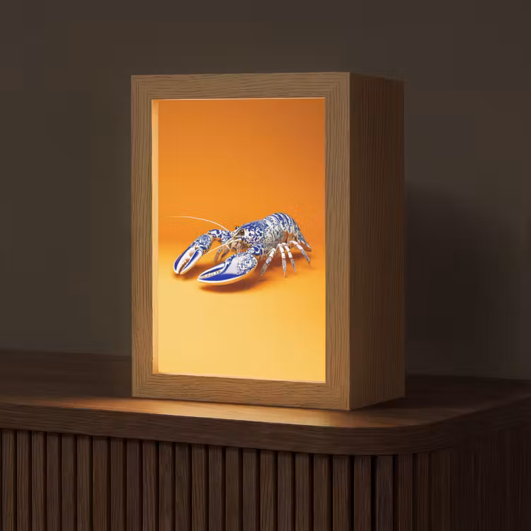 Kreeft - Delftsblauw - Schild - Stoer - Oranje Light Box met kabel (Tafellamp) klein -z3d_website