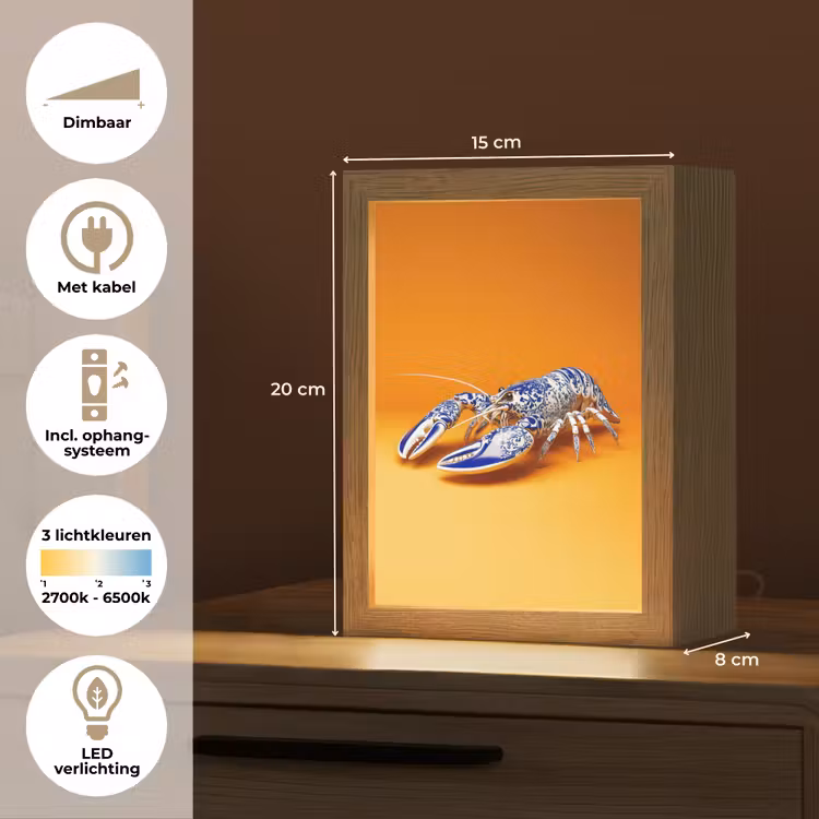 Kreeft - Delftsblauw - Schild - Stoer - Oranje Light Box met kabel (Tafellamp) klein -USP_NL