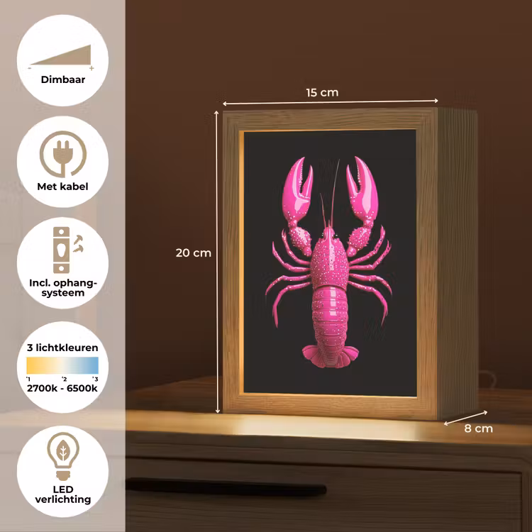 Kreeft - Felroze - Stippen - Opvallend Light Box met kabel (Tafellamp) klein -USP_NL