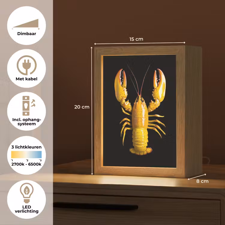 Kreeft - Geel - Stippen - Effen Light Box met kabel (Tafellamp) klein -USP_NL
