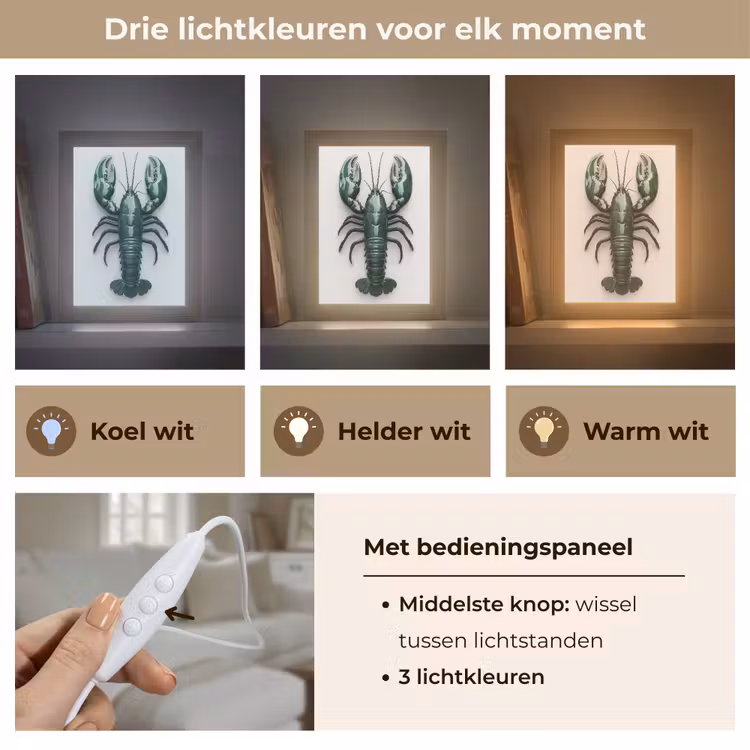 Kreeft - Glossier - Groen - Wit Light Box met kabel (Tafellamp) klein -USP_lichtkleurNL