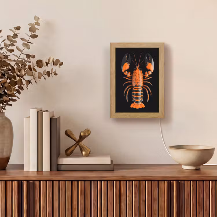 Kreeft - Oranje - Zwart - Modern Light Box met kabel (Tafellamp) klein -sfeer2