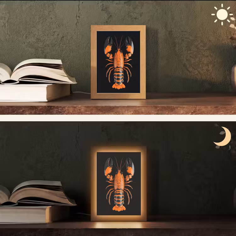 Kreeft - Oranje - Zwart - Modern Light Box met kabel (Tafellamp) klein -sfeer3