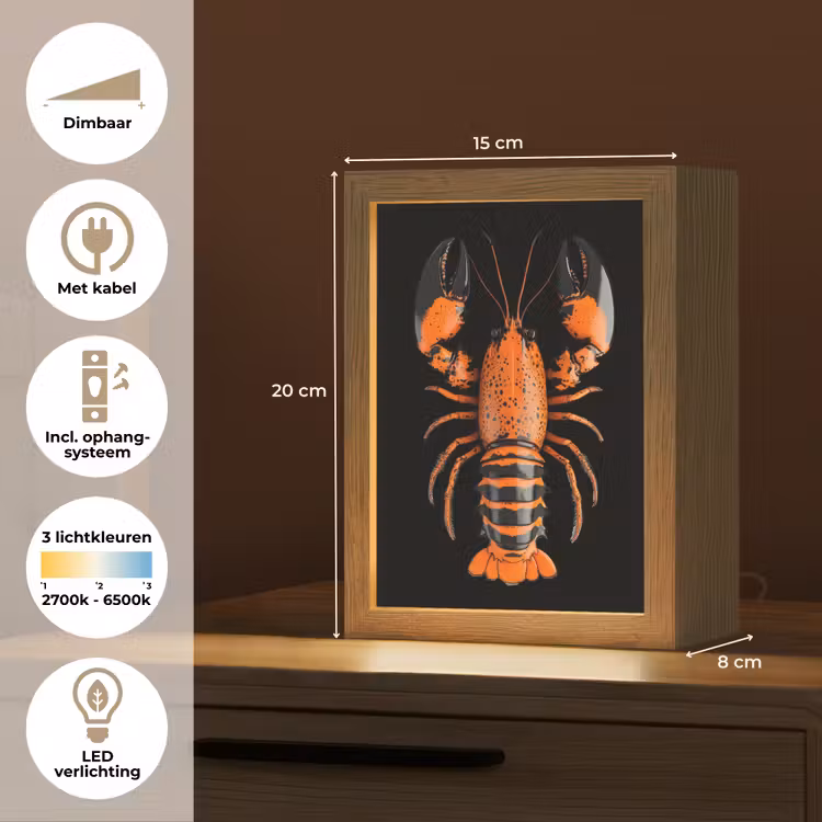 Kreeft - Oranje - Zwart - Modern Light Box met kabel (Tafellamp) klein -USP_NL