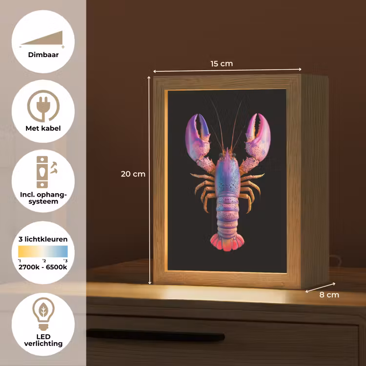 Kreeft - Paars - Roze - Zwart - Stippen - Lila Light Box met kabel (Tafellamp) klein -USP_NL