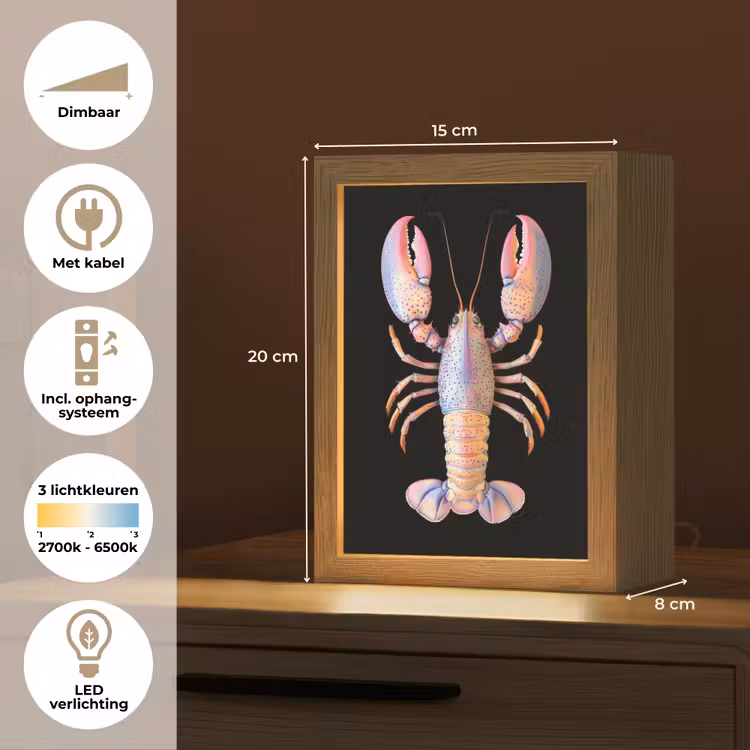 Kreeft - Roze - Zacht - Zwart Light Box met kabel (Tafellamp) klein -USP_NL