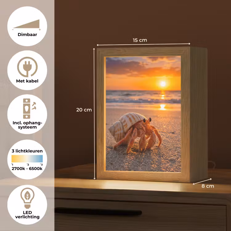 Kreeft - Strand - Natuur - Zonsondergang - Oranje Light Box met kabel (Tafellamp) klein -USP_NL