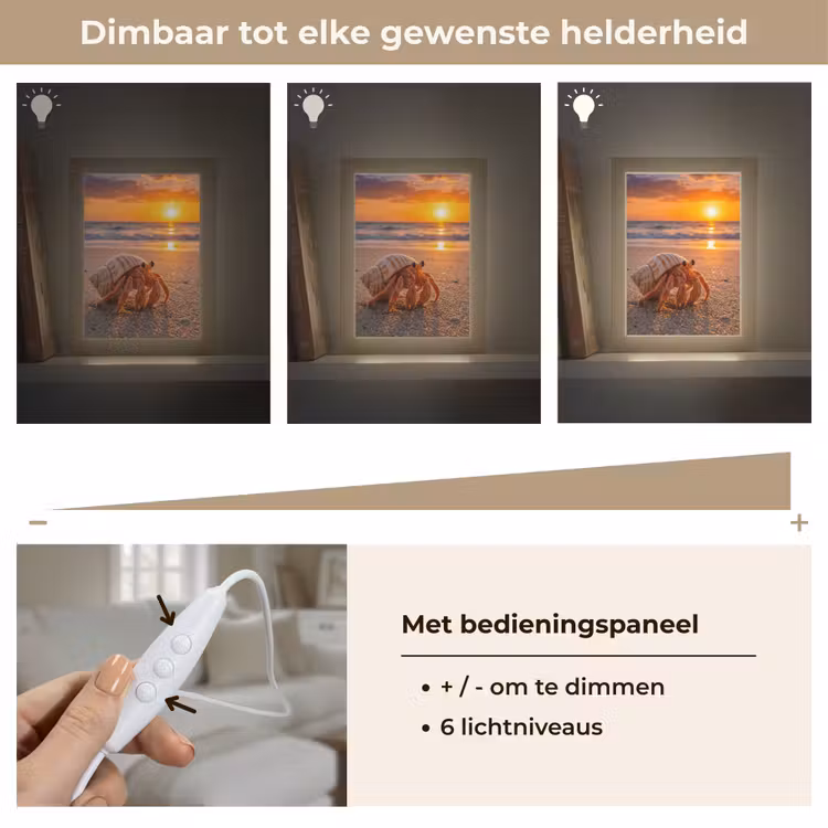 Kreeft - Strand - Natuur - Zonsondergang - Oranje Light Box met kabel (Tafellamp) klein -USP_dimbaarNL