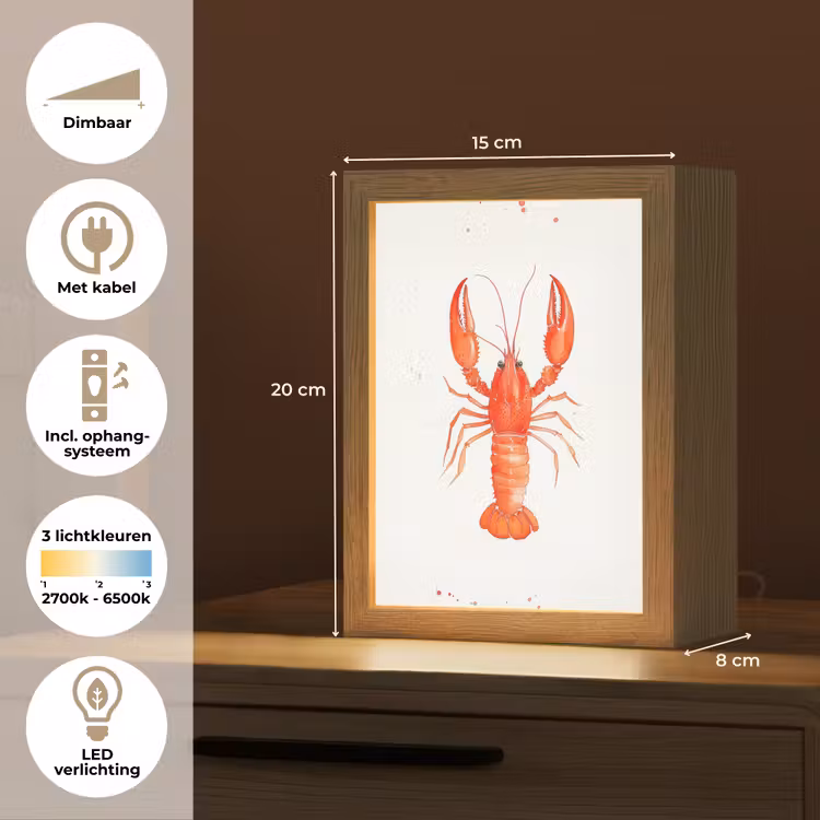 Kreeft - Waterverf - Aquarel - Oranje Light Box met kabel (Tafellamp) klein -USP_NL