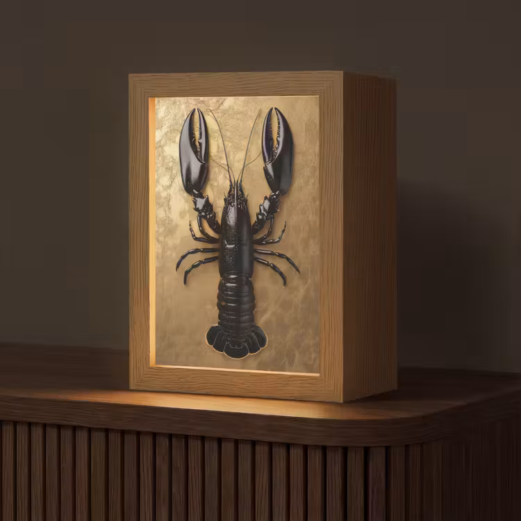 Kreeft - Zwart - Goud - Luxe Light Box met kabel (Tafellamp) klein -z3d_website