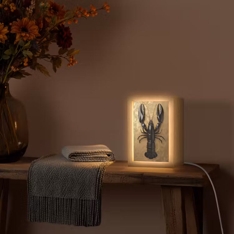 Kreeft - Zwart - Goud - Luxe Light Box met kabel (Tafellamp) klein -sfeer4