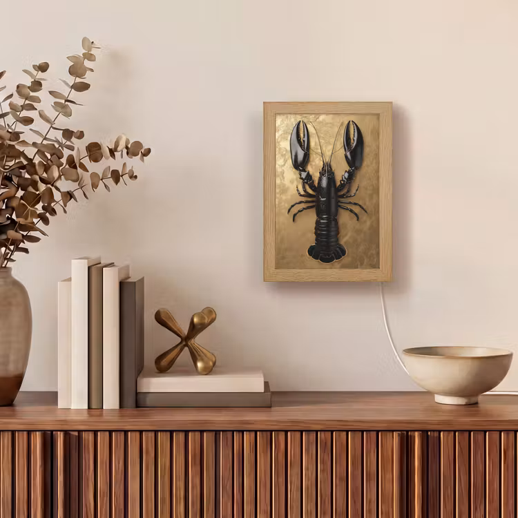 Kreeft - Zwart - Goud - Luxe Light Box met kabel (Tafellamp) klein -sfeer2