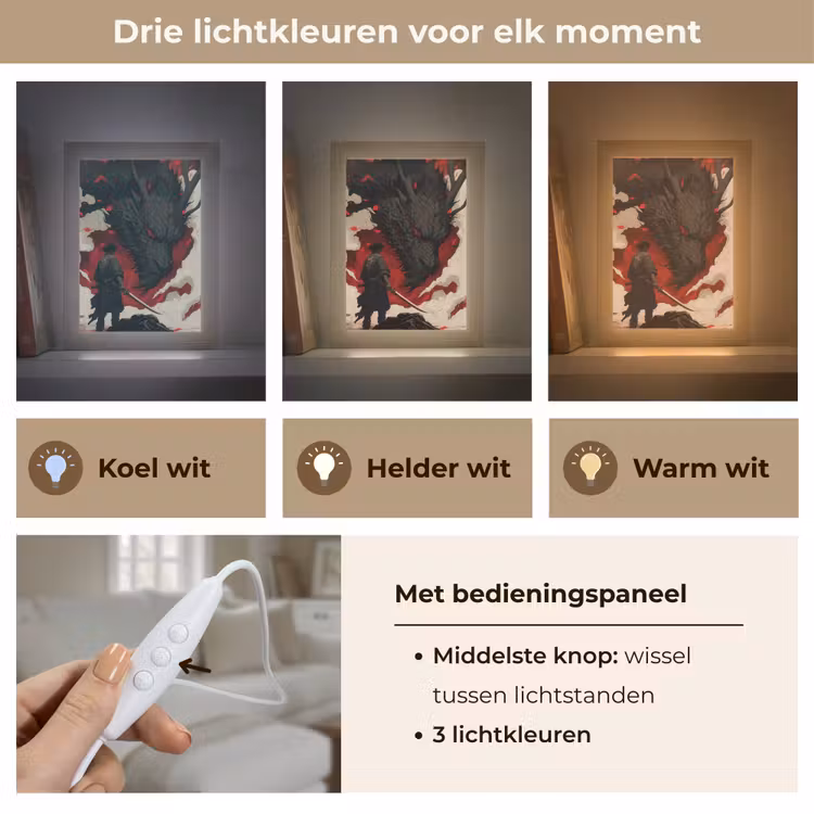 Krijger - Draak - Zwart - Rood - Rook Light Box met kabel (Tafellamp) klein -USP_lichtkleurNL