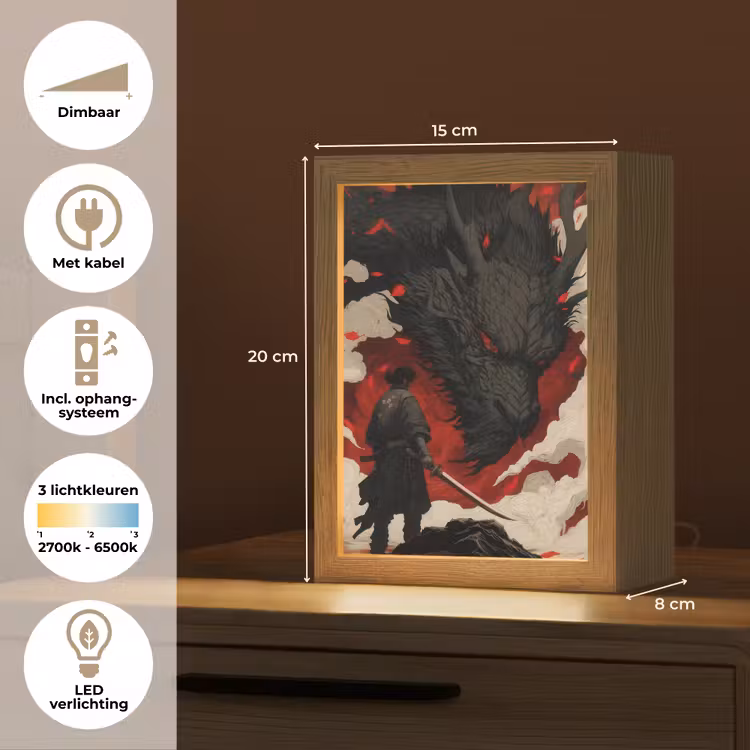 Krijger - Draak - Zwart - Rood - Rook Light Box met kabel (Tafellamp) klein -USP_NL