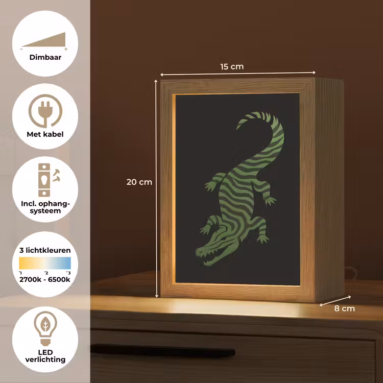 Krokodil - Groen - Tijgerachtig - Strepen Light Box met kabel (Tafellamp) klein -USP_NL