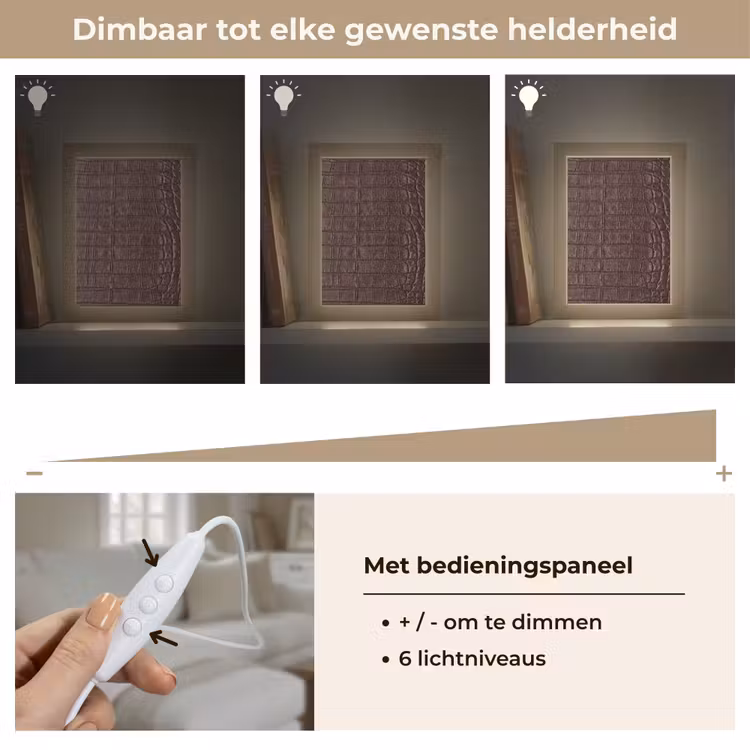 Krokodil - Leer - Bruin Light Box met kabel (Tafellamp) klein -USP_dimbaarNL