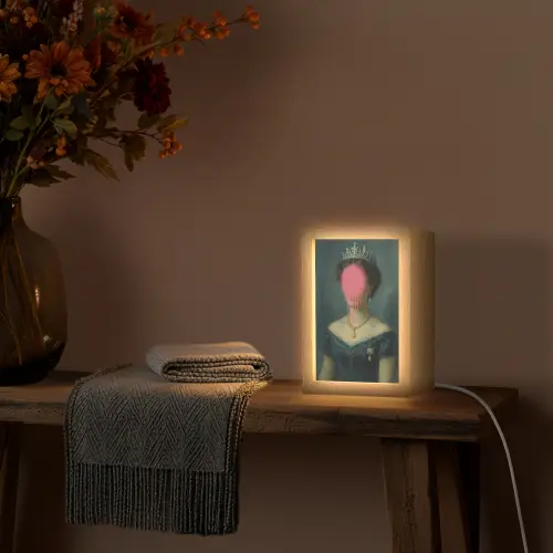Kroon - Roze druipend verf - Portret Light Box met kabel (Tafellamp) klein -sfeer4